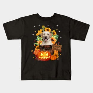 Yellow Labrador Halloween Pumpkin Fall Bucket Kids T-Shirt